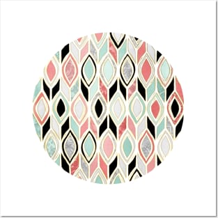 Patchwork Pattern in Coral, Mint, Black & White Posters and Art